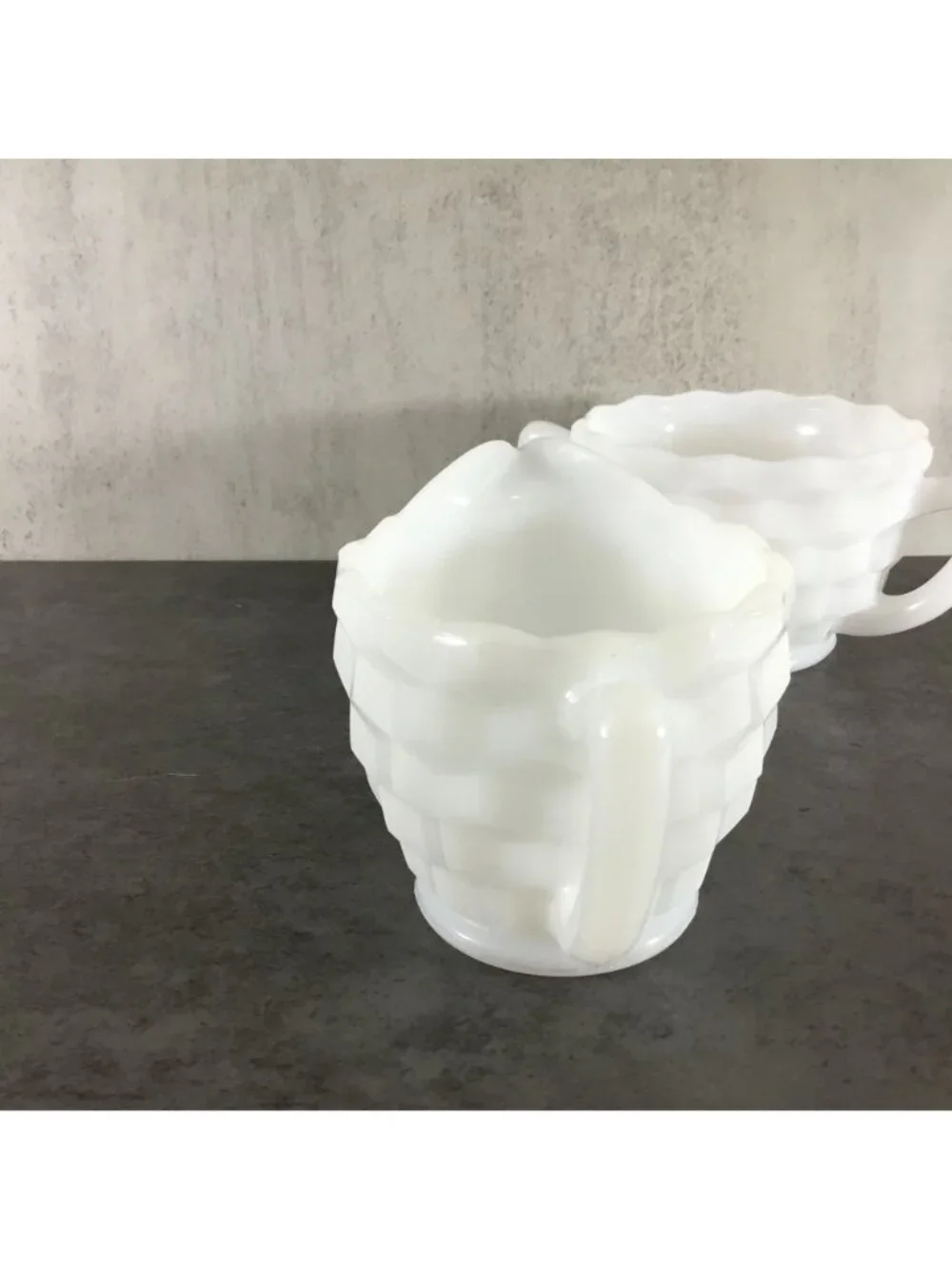 Hazel Atlas Cubed Cream and Sugar Set Vintage White Cubist Pattern